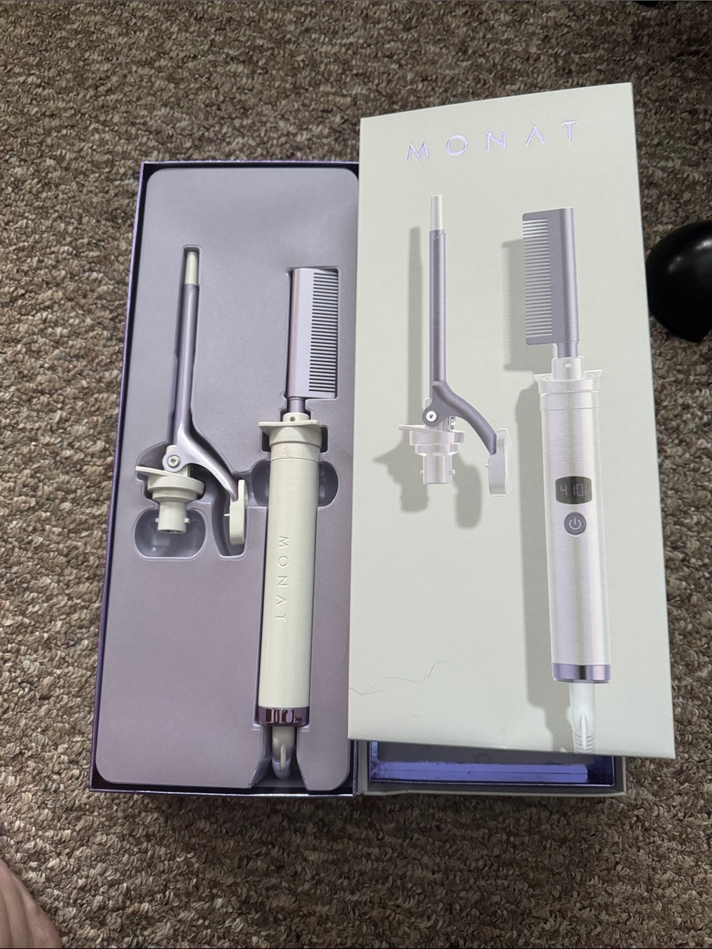 Monat Curling Iron & Comb Set in White and Purple